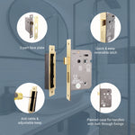 Fire Rated Bathroom Lock - 64mm Case Size - 44mm Backset - Polished Brass - tradefit - 6