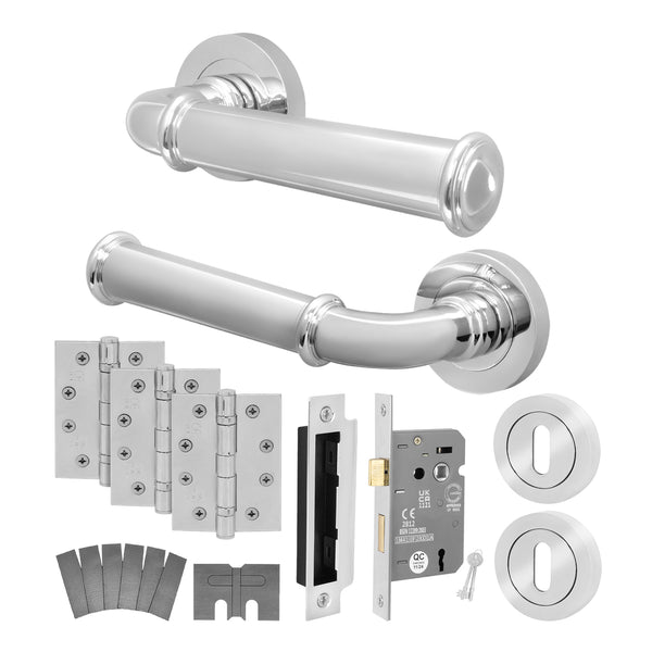Claro Polished Chrome Lever on Rose Door Handle Kit - Medium Duty FD30/60 - 80mm Sashlock - tradefit - Featured Image