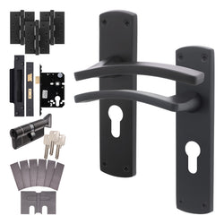 Euroda - Plus Black Fire Door Handle Pack - Euro Lock & Thumbturn Cylinder - FD30/60 - tradefit