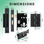 Euroda - Plus Black Fire Door Handle Pack - Euro Lock & Thumbturn Cylinder - FD30/60 - tradefit - 5