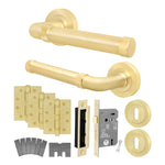 Santana Satin Brass Lever on Rose Door Handle Kit - Medium Duty FD30/60 - 80mm Sashlock - tradefit - 1