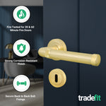 Santana Satin Brass Lever on Rose Door Handle Kit - Medium Duty FD30/60 - 80mm Sashlock - tradefit - 2
