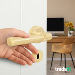Santana Satin Brass Lever on Rose Door Handle Kit - Sashlock - tradefit - 6