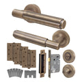 Flores Antique Brass Lever on Rose Door Handle Kit - Medium Duty FD30/60 - 80mm Bathroom Lock