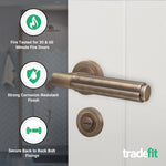 Flores Antique Brass Lever on Rose Door Handle Kit - Medium Duty FD30/60 - 80mm Bathroom Lock - tradefit - 2