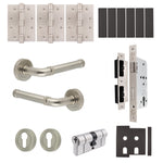 Santana Satin Nickel Lever on Rose Door Handle Kit - Heavy Duty FD30/60 - DIN Euro Sashlock and Double Cylinder - Keyed Alike - tradefit - 1