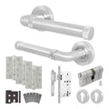 Santana Satin Nickel Lever on Rose Door Handle Kit - Heavy Duty FD30/60 - DIN Euro Sashlock and Double Cylinder - Keyed Alike