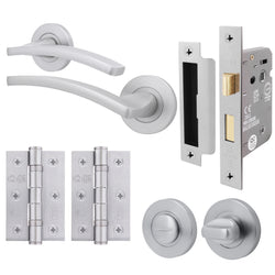 Euroda - Plus Satin Chrome Lever on Rose Door Handle Pack - Bathroom - tradefit