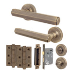 Moreno Antique Brass Lever on Rose Door Handle Kit - 64mm Bathroom Lock - tradefit - 1