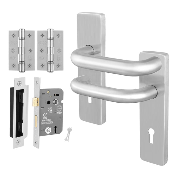Return to Door Lever on Backplate Stainless Steel Door Handle Kit - Medium Duty - 64mm Sashlock - tradefit - Featured Image
