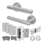 Aurora Satin Nickel Lever on Rose Door Handle Kit - Medium Duty FD30/60 - 80mm Euro Sashlock and Thumbturn Cylinder - Keyed to Differ - tradefit - 1