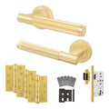Aurora Satin Brass Lever on Rose Door Handle Kit - Heavy Duty FD30/60 - DIN Latch