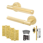 Aurora Satin Brass Lever on Rose Door Handle Kit - Heavy Duty FD30/60 - DIN Latch - tradefit - 1