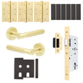 Aurora Satin Brass Lever on Rose Door Handle Kit - Heavy Duty FD30/60 - DIN Latch