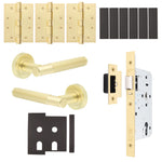 Aurora Satin Brass Lever on Rose Door Handle Kit - Heavy Duty FD30/60 - DIN Latch - tradefit - 1