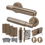 Flores Antique Brass Lever on Rose Door Handle Kit - Medium Duty FD30/60 - 80mm Euro Sashlock and Double Cylinder - Master Keyed - 1