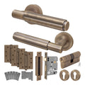 Flores Antique Brass Lever on Rose Door Handle Kit - Medium Duty FD30/60 - 80mm Euro Sashlock and Double Cylinder - Keyed to Differ
