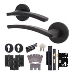 Euroda - Plus Black Lever on Rose Fire Door Handle Pack - Euro Lock & Thumbturn Cylinder - FD30/60 - tradefit - 1