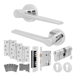 Tapera Polished Chrome Lever on Rose Door Handle Kit - Medium Duty FD30/60 - 80mm Euro Sashlock and Double Cylinder - Master Keyed