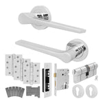 Tapera Polished Chrome Lever on Rose Door Handle Kit - Medium Duty FD30/60 - 80mm Euro Sashlock and Double Cylinder - Keyed to Differ - tradefit - 1