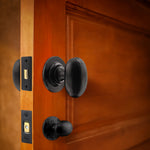 Tudor Black Iron Oval Mortice/Rim Door Knob Kit - 76mm Bathroom Deadbolt & Latch - 76mm Hinges - tradefit - 5