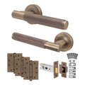 Aurora Antique Brass Lever on Rose Door Handle Kit - Medium Duty FD30/60 - 76mm Latch