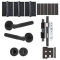 Aurora Matt Black Lever on Rose Door Handle Kit - Heavy Duty FD30/60 - DIN Bathroom Lock
