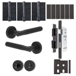 Aurora Matt Black Lever on Rose Door Handle Kit - Heavy Duty FD30/60 - DIN Bathroom Lock - tradefit - 1