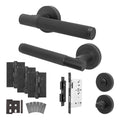 Aurora Matt Black Lever on Rose Door Handle Kit - Heavy Duty FD30/60 - DIN Bathroom Lock