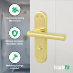 Olbia Satin Brass Lever on Backplate Door Handle Pack – 64mm Bathroom Lock - tradefit - 4