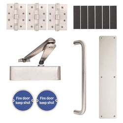 Fire Door Kit - Corridor Non Locking Door - Heavy Duty - Double Cylinder - Satin Stainless Steel - tradefit
