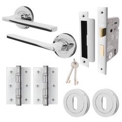 Euroda Polished Chrome Lever on Rose Door Handle Pack - 3 Lever Lock - tradefit