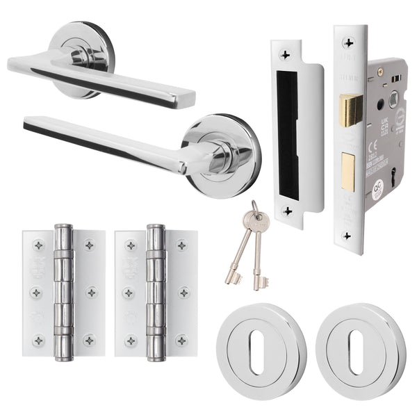 Euroda Polished Chrome Lever on Rose Door Handle Pack - 3 Lever Lock - tradefit - Featured Image
