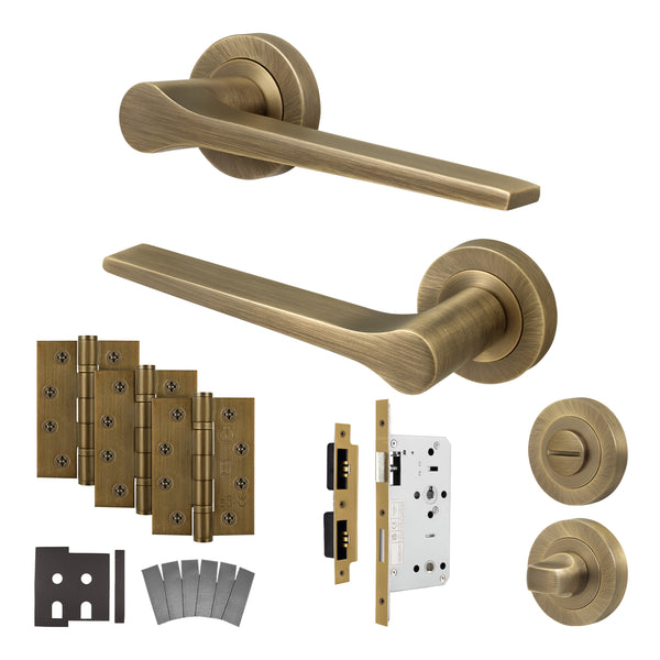 Tapera Antique Brass Lever on Rose Door Handle Kit - Heavy Duty FD30/60 - DIN Bathroom Lock - tradefit - Featured Image