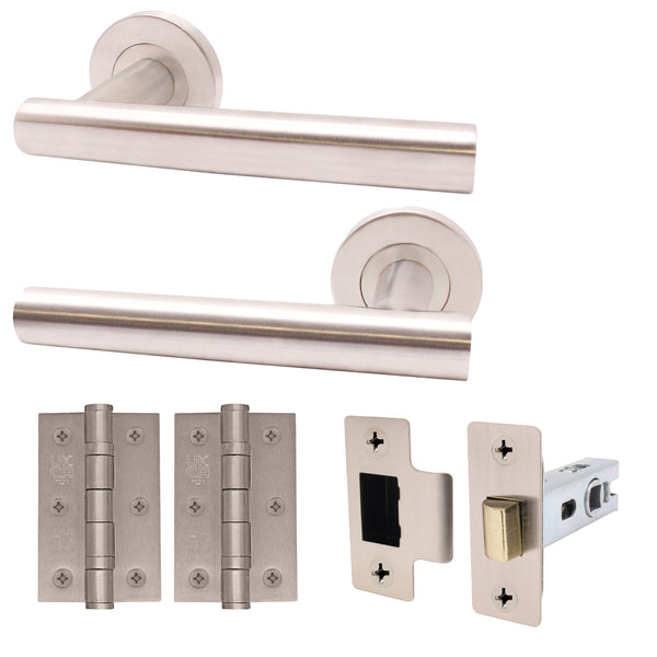 Satin Stainless T - Bar Door Handle on Rose Pack - Latch - tradefit - Featured Image
