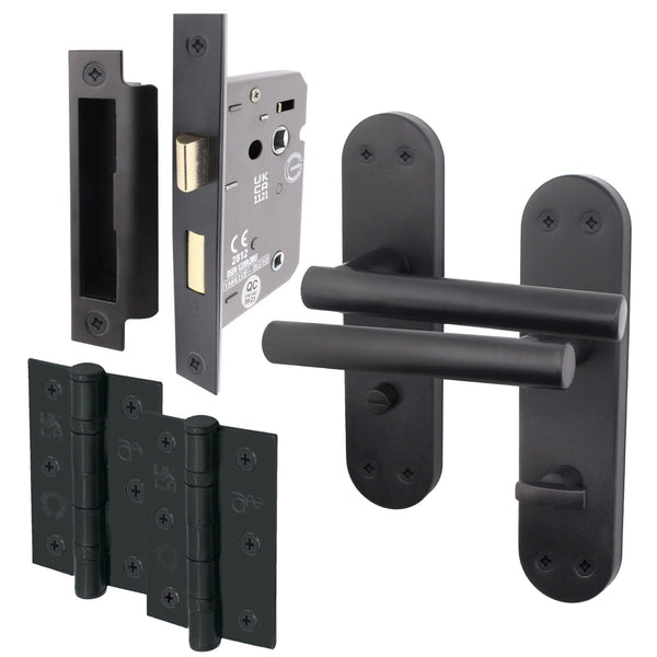 Olbia Matt Black Lever Door Handle Pack – 80mm Bathroom Lock - tradefit - Featured Image