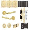Santana Satin Brass Lever on Rose Door Handle Kit - Heavy Duty FD30/60 - DIN Euro Sashlock and Double Cylinder - Keyed to Differ