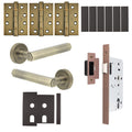 Moreno Antique Brass Lever on Rose Door Handle Kit - Heavy Duty FD30/60 - DIN Latch