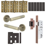 Moreno Antique Brass Lever on Rose Door Handle Kit - Heavy Duty FD30/60 - DIN Latch - tradefit - 1