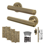 Moreno Antique Brass Lever on Rose Door Handle Kit - Heavy Duty FD30/60 - DIN Latch - tradefit - 1