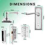 Georgian Rope Edge Scroll Polished Chrome Door Handle Pack - 80mm Sashlock - tradefit - 3