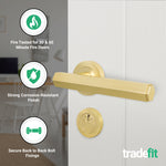 Moreno Satin Brass Lever on Rose Door Handle Kit - Medium Duty FD30/60 - 80mm Euro Sashlock and Thumbturn Cylinder - Keyed Alike - tradefit - 3