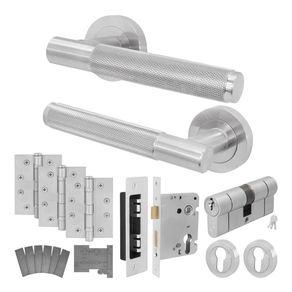 Dumont Satin Nickel Lever on Rose Door Handle Kit - Medium Duty FD30/60 - 80mm Euro Sashlock and Double Cylinder - Keyed to Differ - Featured Image