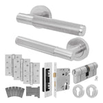 Dumont Satin Nickel Lever on Rose Door Handle Kit - Medium Duty FD30/60 - 80mm Euro Sashlock and Double Cylinder - Master Keyed - tradefit - 1