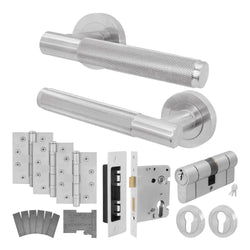 Dumont Satin Nickel Lever on Rose Door Handle Kit - Medium Duty FD30/60 - 80mm Euro Sashlock and Double Cylinder - Master Keyed - tradefit