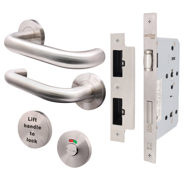 Lift To Lock Kit Disabled Bathroom Toilet Door Lever Handle & Lock - 19mm - Satin Stainless Steel - BS8300 Equality Act - tradefit - Featured Image