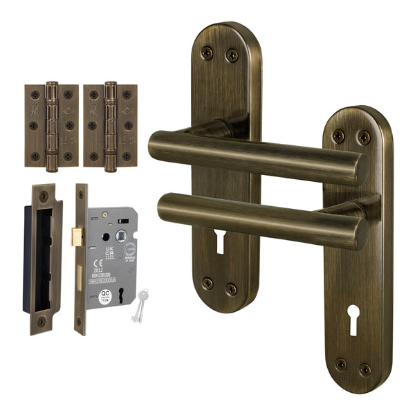 Olbia Antique Brass Lever on Backplate Door Handle Pack – 64mm Sashlock - tradefit - Featured Image