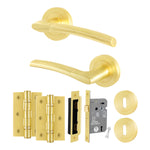 Bosa Satin Brass Lever on Rose Door Handle Pack - 64mm Sashlock - tradefit - 1