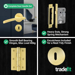 Bosa Satin Brass Lever on Rose Door Handle Pack - 80mm Sashlock - tradefit - 8