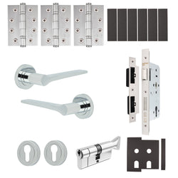 Tapera Polished Chrome Lever on Rose Door Handle Kit - Heavy Duty FD30/60 - DIN Euro Sashlock and Thumbturn Cylinder - Master Keyed - tradefit